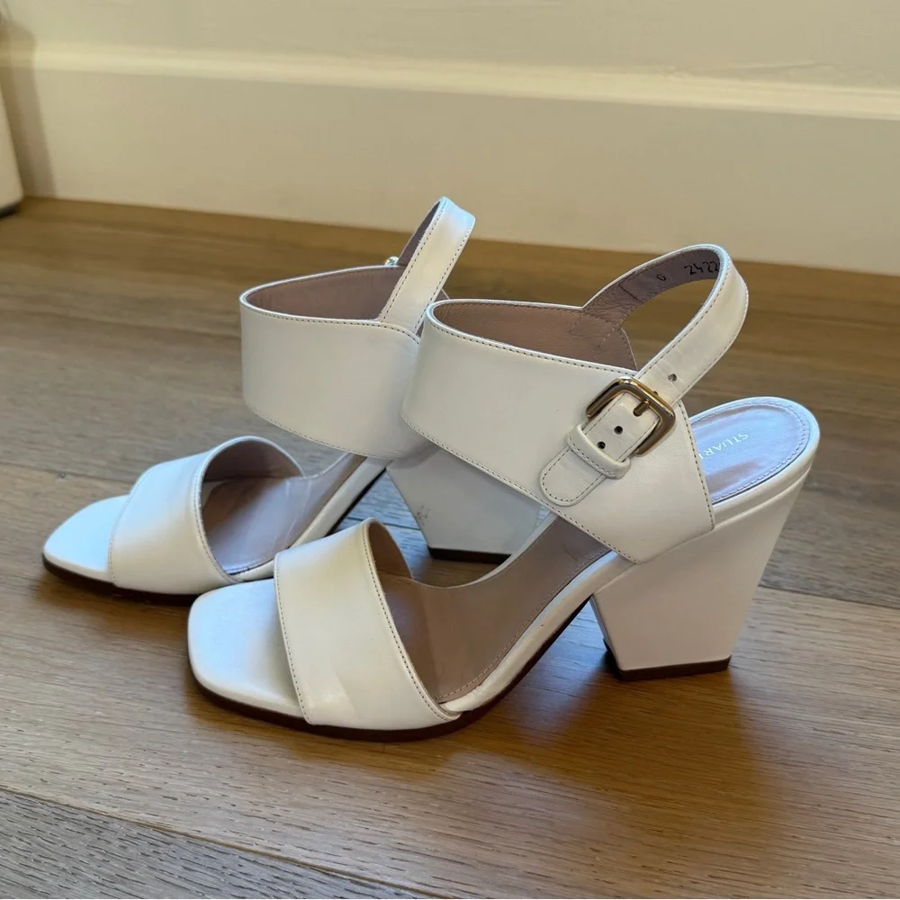Stuart Weitzman White Leather Heeled Sandals - Picture 1 of 4